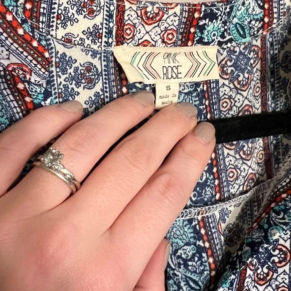 Pink Rose | Blue Red Paisley Geometric Floral Pattern Design Women Top Blouse - Picture 6 of 6